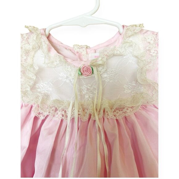 Martha’s Miniatures VTG Baby Girls Shiny Taffeta Dress Lace Pink Sz 12-18M Pink - Picture 3 of 9